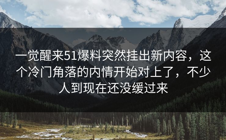 一觉醒来51爆料突然挂出新内容，这个冷门角落的内情开始对上了，不少人到现在还没缓过来