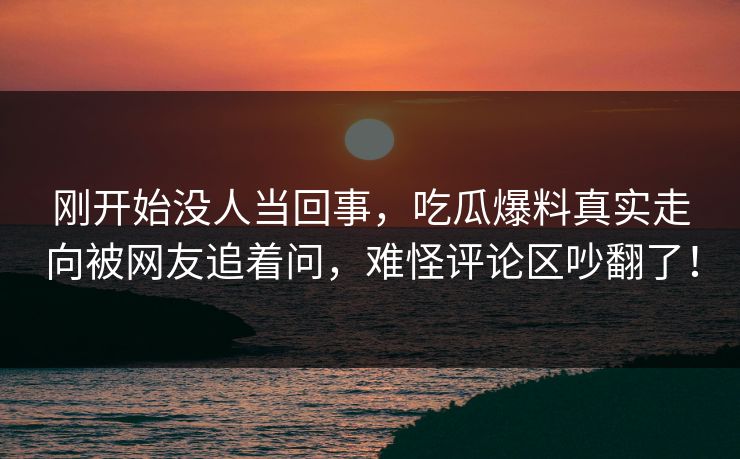 刚开始没人当回事，吃瓜爆料真实走向被网友追着问，难怪评论区吵翻了！