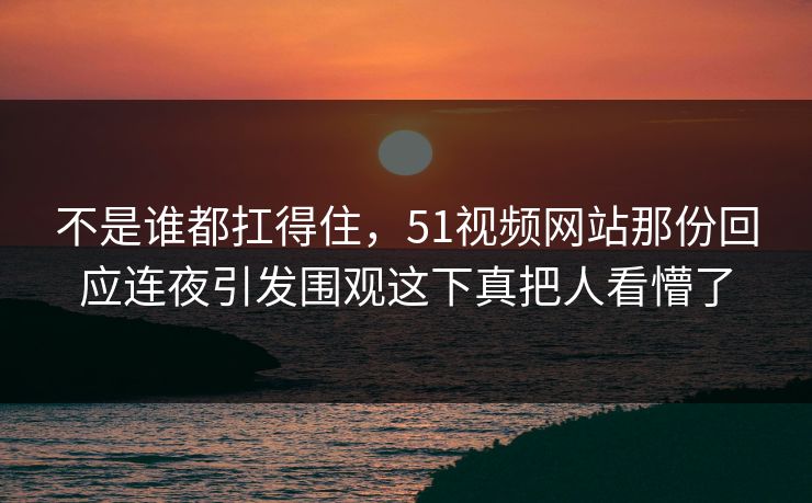 不是谁都扛得住，51视频网站那份回应连夜引发围观这下真把人看懵了